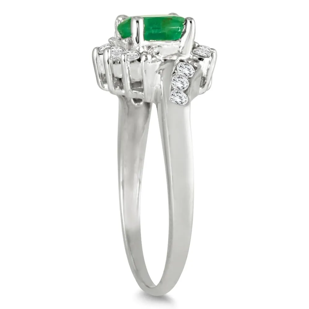 1 Carat Emerald and Diamond Flower Twist Ring in 14K White Gold sold by Zulily