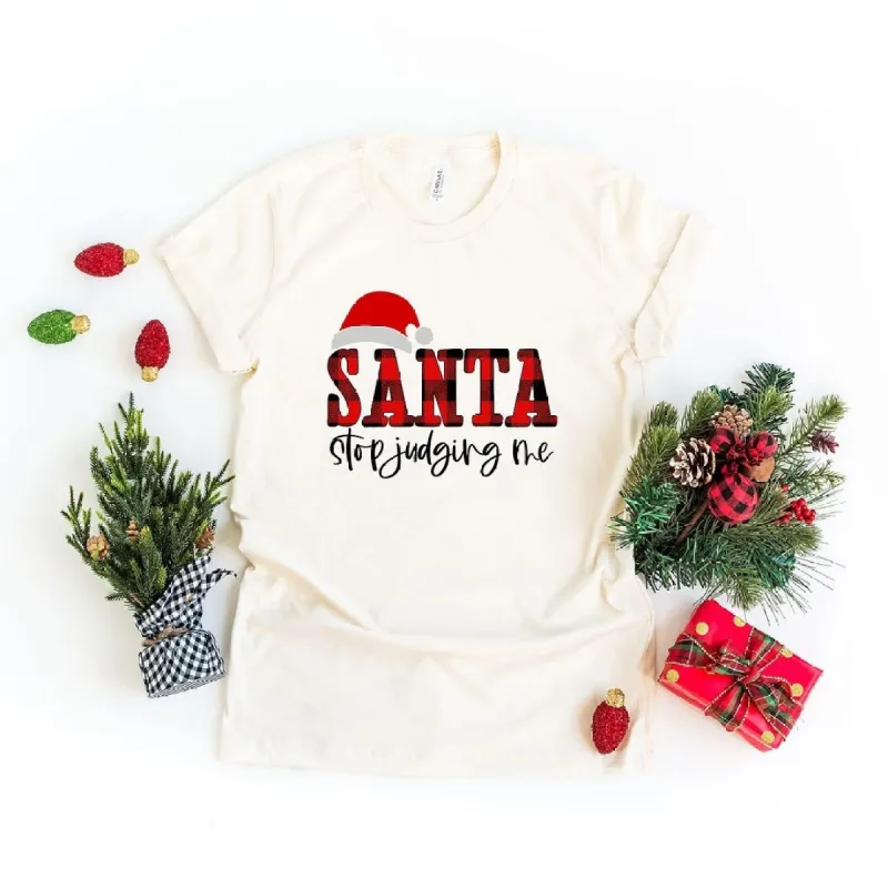 Santa Stop Judging Me Plaid Short Sleeve Tee sold by Zulily