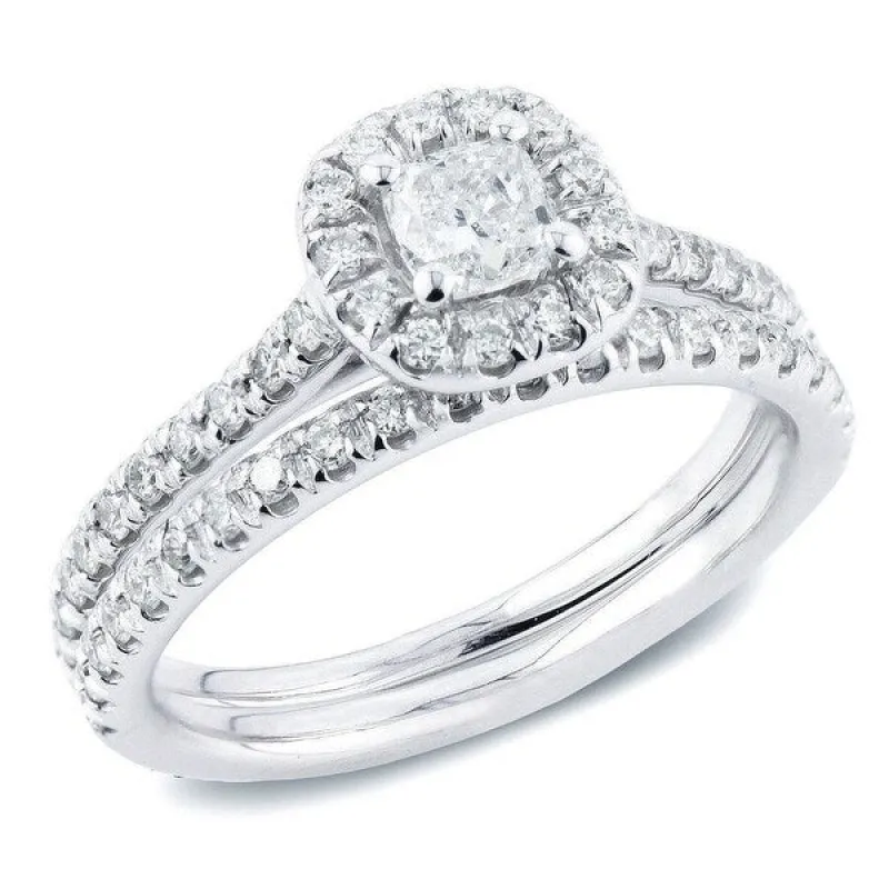Auriya 14k Gold 1ctw Cushion-cut Halo Diamond Engagement Ring Set sold by Zulily