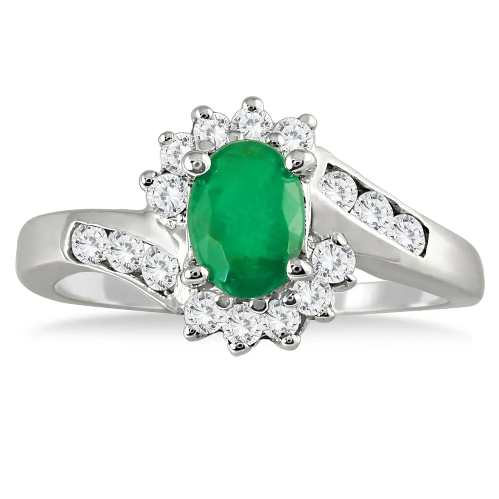 1 Carat Emerald and Diamond Flower Twist Ring in 14K White Gold sold by Zulily product image thumbnail 2