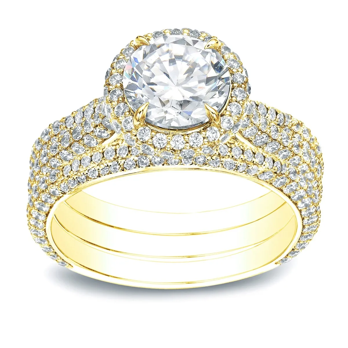 Auriya 3 1/5ctw Pave Halo Diamond Engagement Ring 3pc Set 14k Gold sold by Zulily product image thumbnail 2