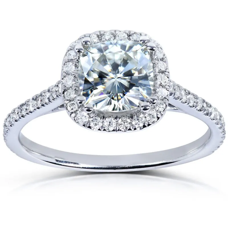 Annello by Kobelli 14k White Gold 1 1/3ct TGW Forever One Moissanite and Diamond Cushion Halo Engagement Ring (DEF/VS, GH/I) sold by Zulily