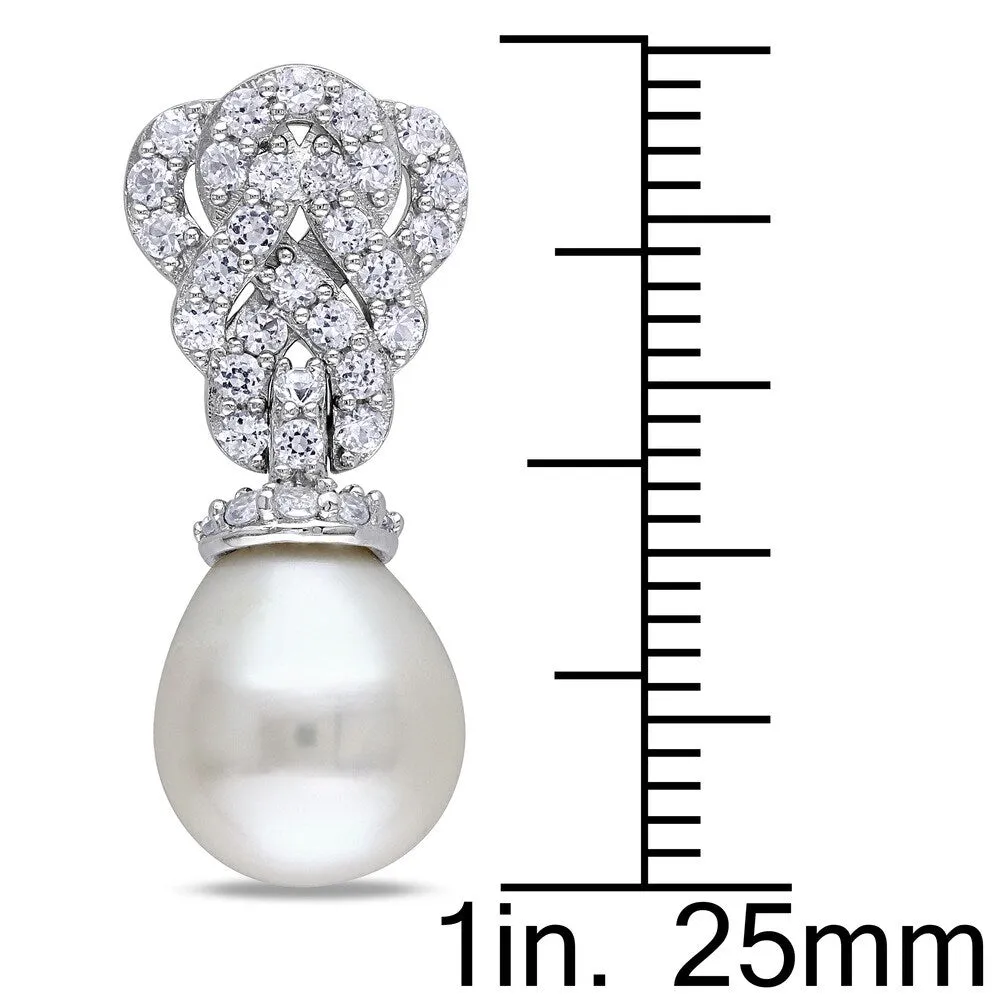 Miadora Sterling Silver Cultured Freshwater Pearl and Created White Sapphire Earrings (9-9.5 mm) sold by Zulily product image thumbnail 2