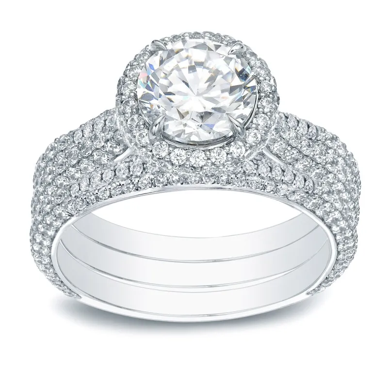 Auriya 3 1/5ctw Pave Halo Diamond Engagement Ring 3pc Set 14k Gold sold by Zulily