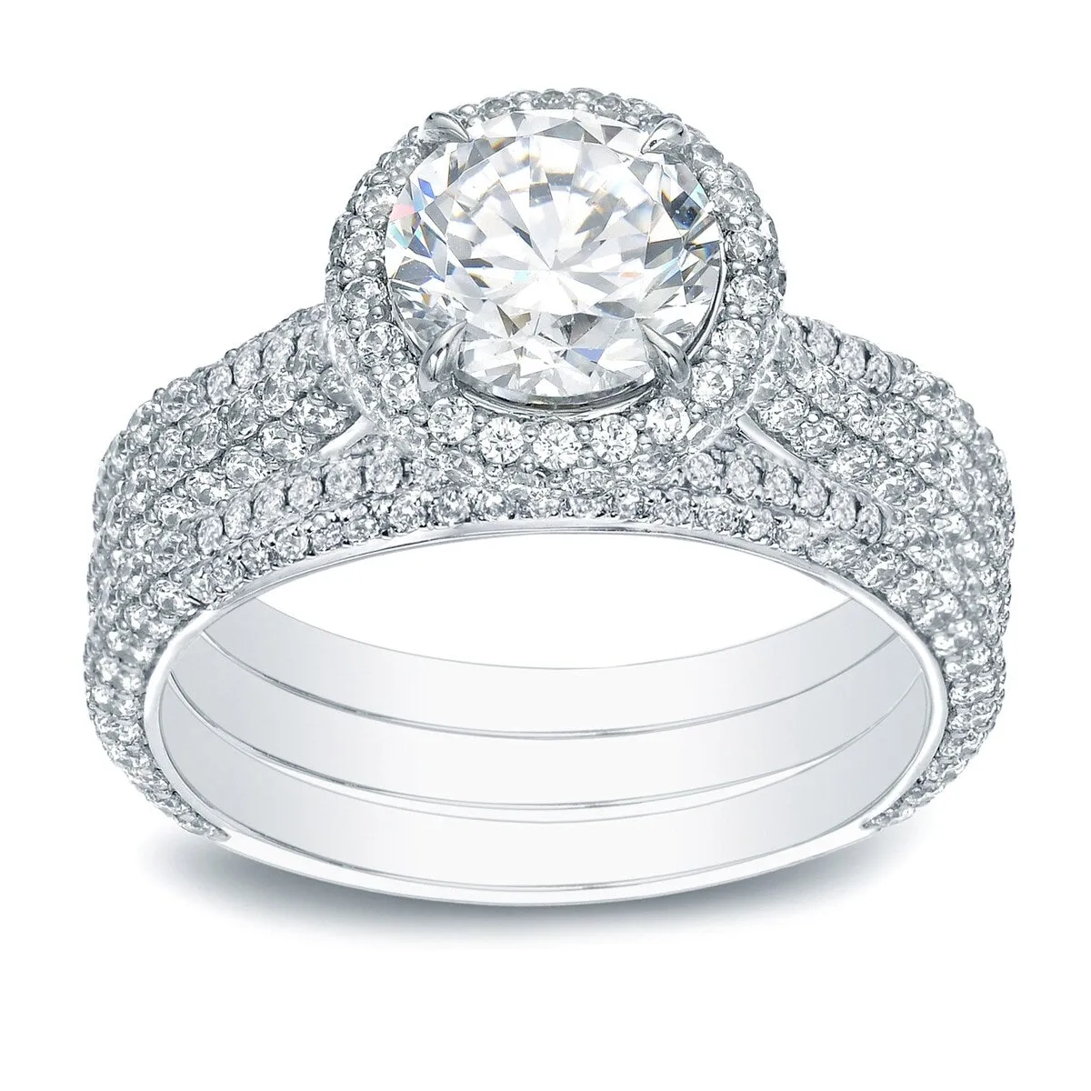 Auriya 3 1/5ctw Pave Halo Diamond Engagement Ring 3pc Set 14k Gold sold by Zulily