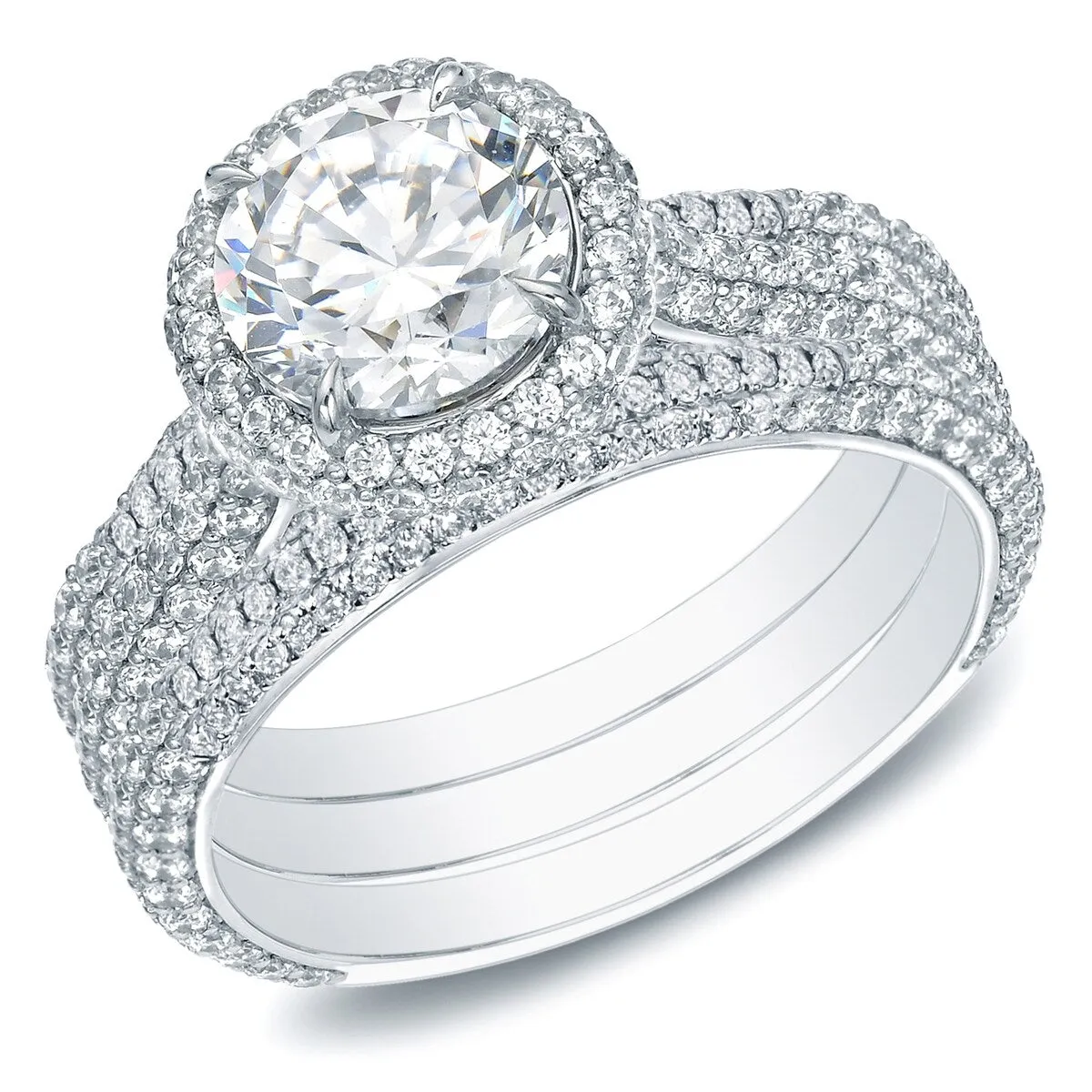 Auriya 3 1/5ctw Pave Halo Diamond Engagement Ring 3pc Set 14k Gold sold by Zulily product image thumbnail 4