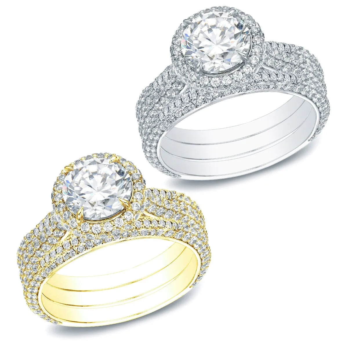 Auriya 3 1/5ctw Pave Halo Diamond Engagement Ring 3pc Set 14k Gold sold by Zulily product image thumbnail 5