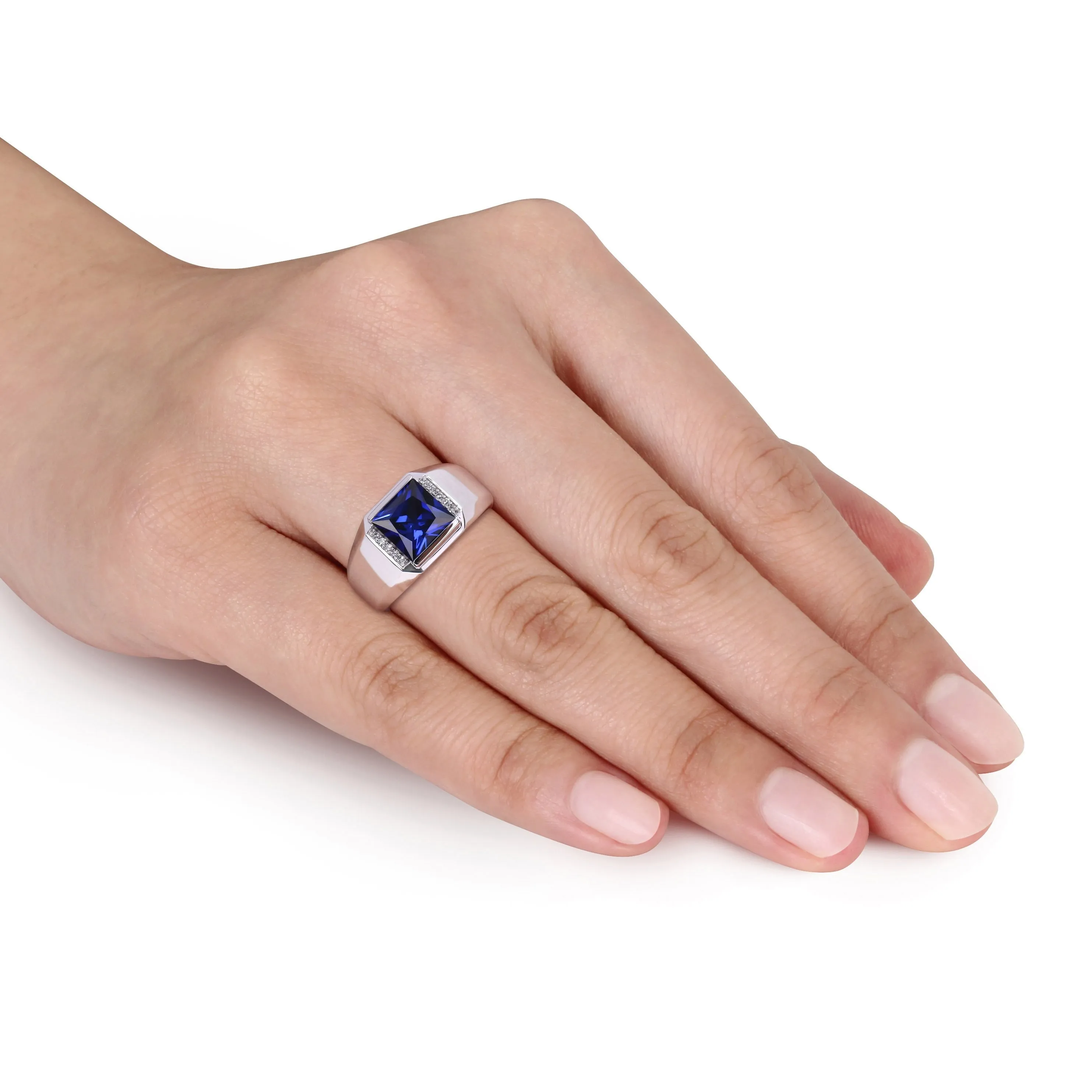 Miadora 3 CT TGW Created Sapphire and Diamond Accent Mens Ring in 10k White Gold sold by Zulily product image thumbnail 4