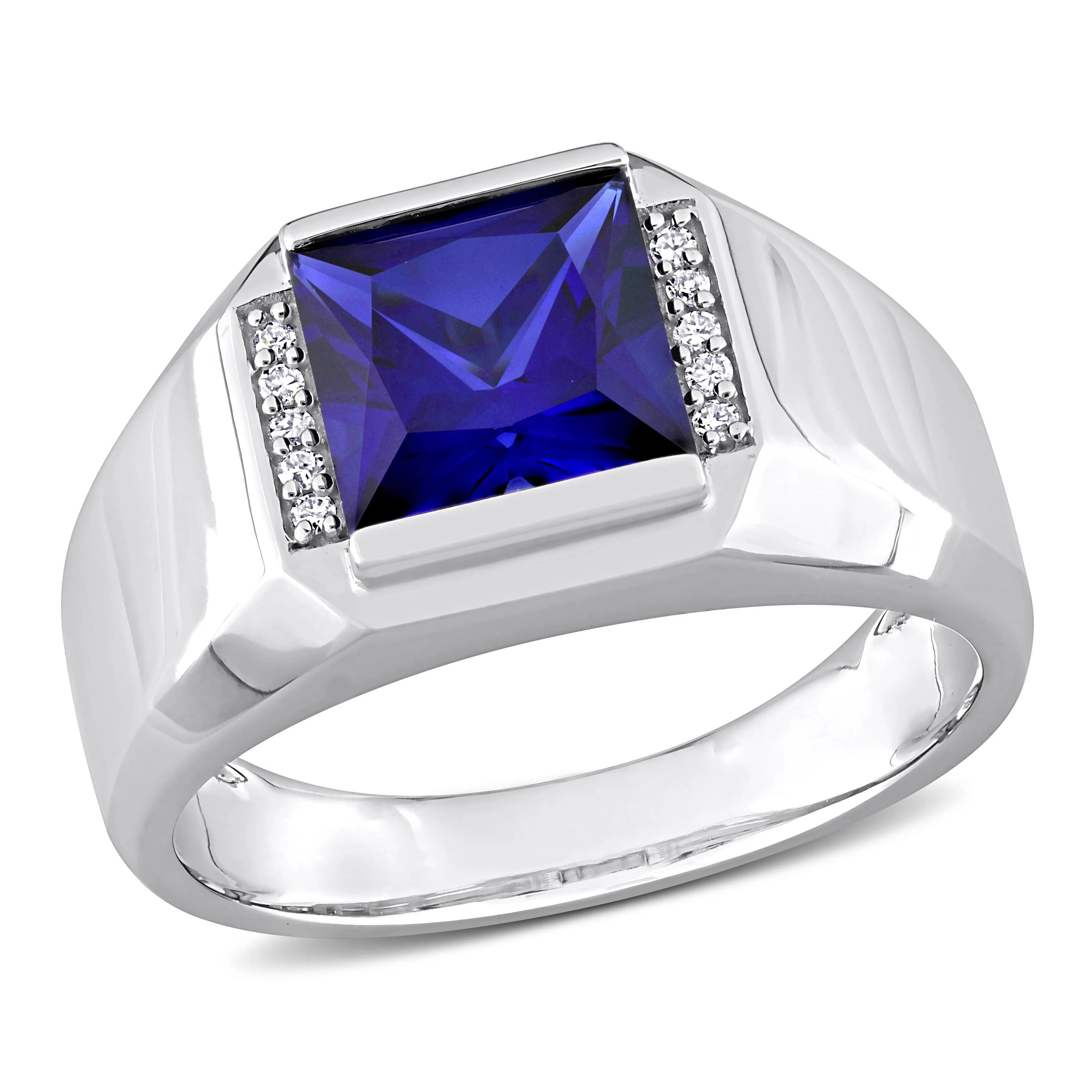Miadora 3 CT TGW Created Sapphire and Diamond Accent Mens Ring in 10k White Gold sold by Zulily