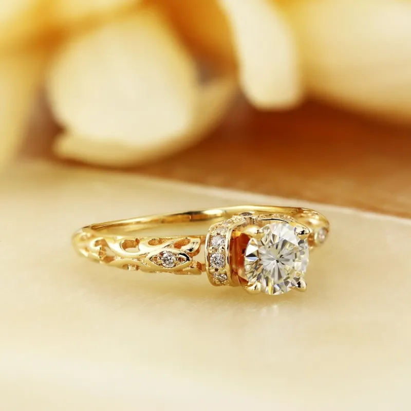 Auriya 14k Gold 3/4ct Vintage Moissanite and Diamond Engagement Ring 1/8ctw sold by Zulily