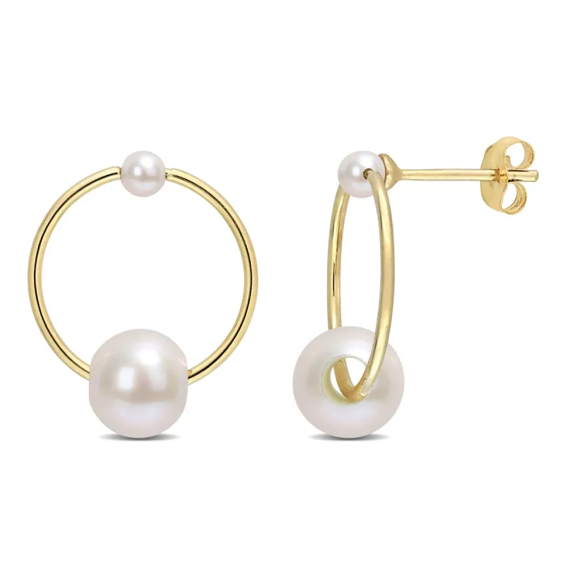 Miadora Cultured Freshwater Pearl Open Hoop Drop Earrings in 14k Yellow Gold (3-7.5mm) sold by Zulily