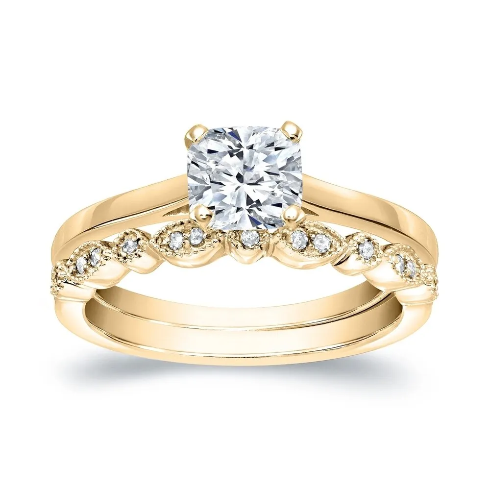 Auriya 14k Gold 7/8ctw Vintage Cushion-cut Solitaire Diamond Engagement Ring Set sold by Zulily product image thumbnail 2
