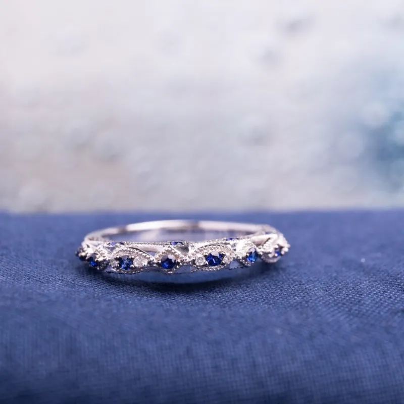 Miadora 10k White Gold Created Blue Sapphire and Diamond Accent Vintage Anniversary Ring sold by Zulily