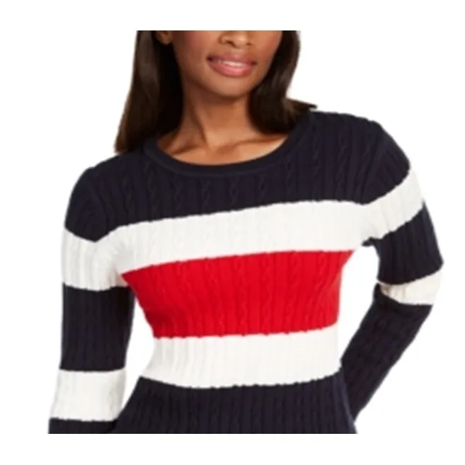 Tommy Hilfiger Women's Flag Colorblocked Cotton Cable Knit Sweater Blue Size XX-Large sold by Zulily product image thumbnail 2