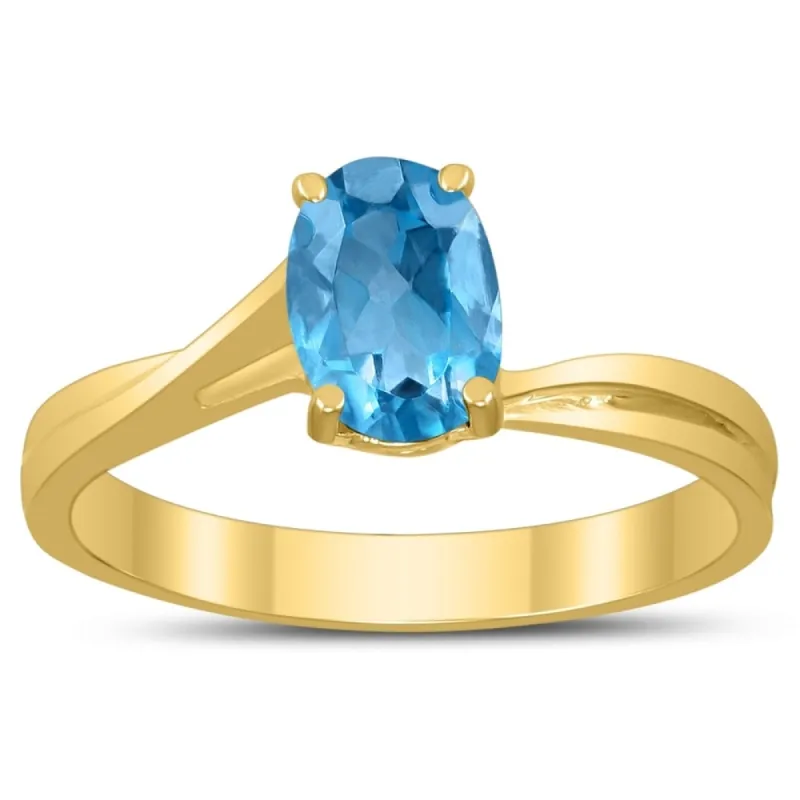 Solitaire Oval 7X5MM Blue Topaz Gemstone Twist Ring in 10K Yellow Gold sold by Zulily