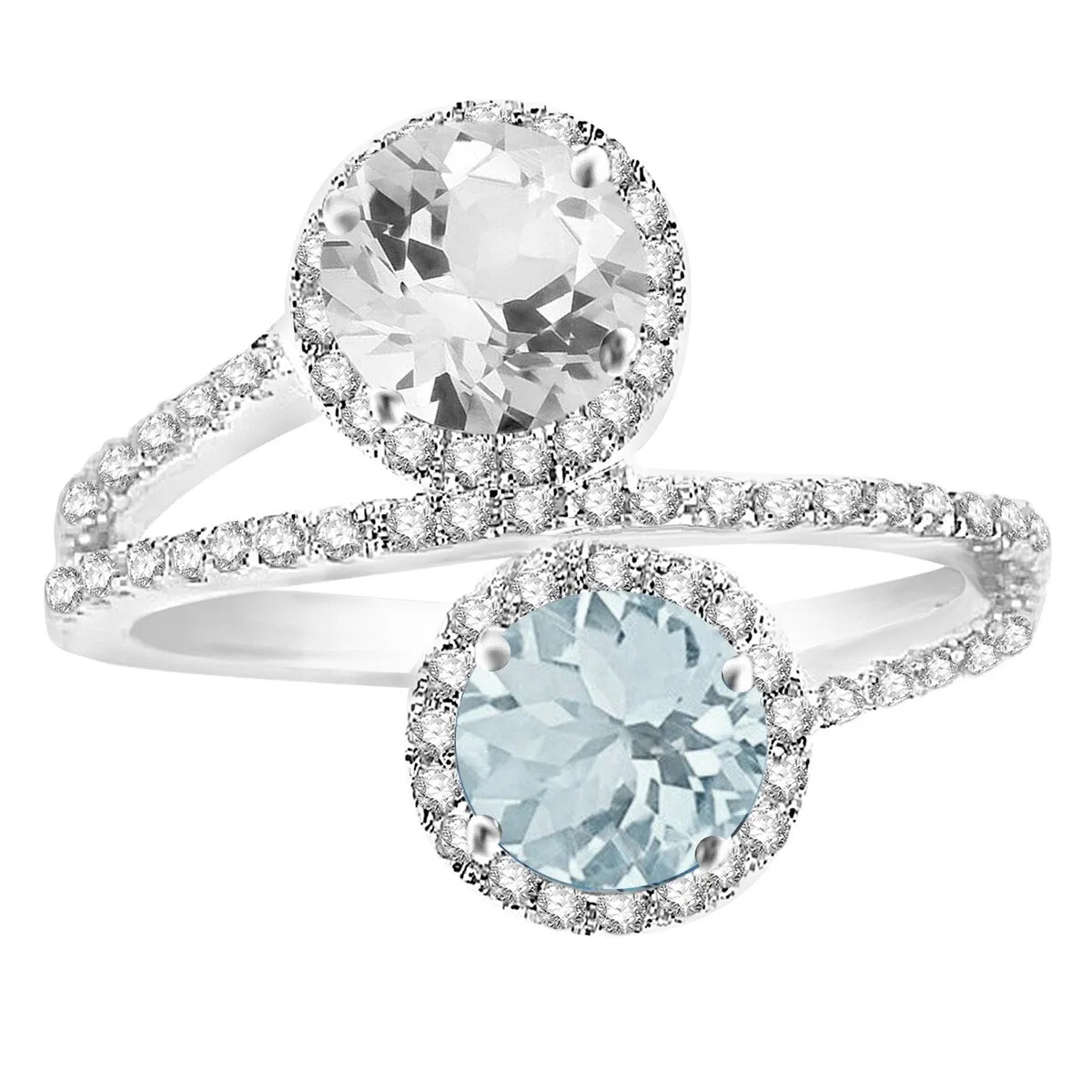 Sterling Silver with Natural Aquamarine and White Topaz Bypass Ring sold by Zulily