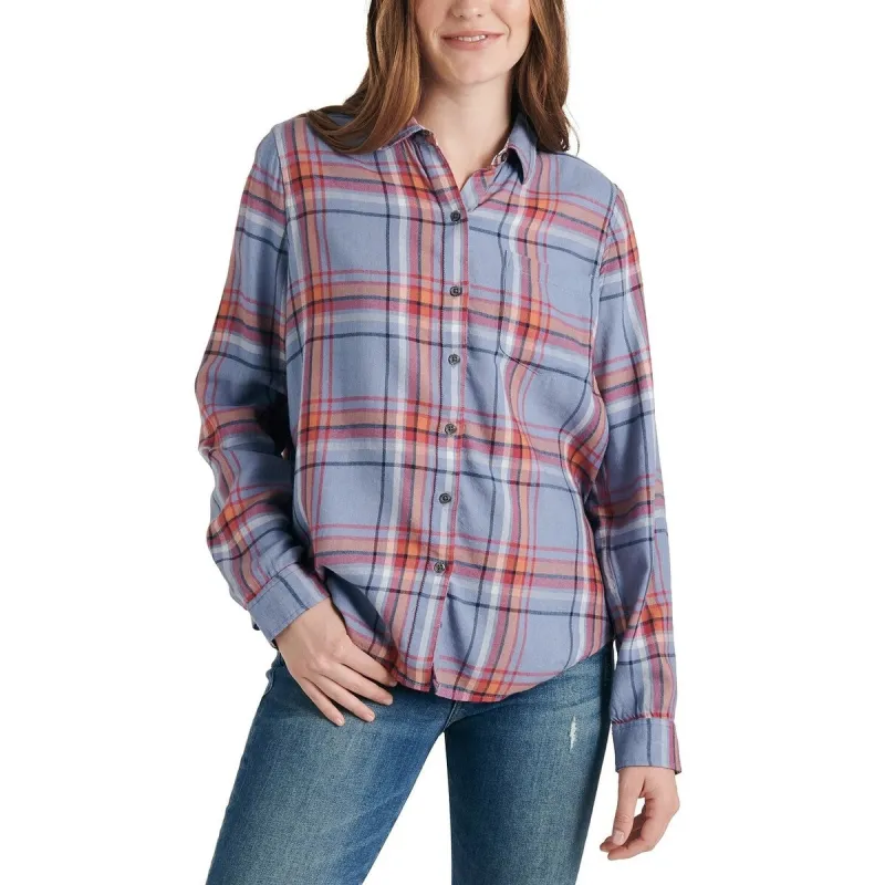 Lucky Brand Women's Classic Plaid Contrast Button Up Shirt Blue Size Medium sold by Zulily