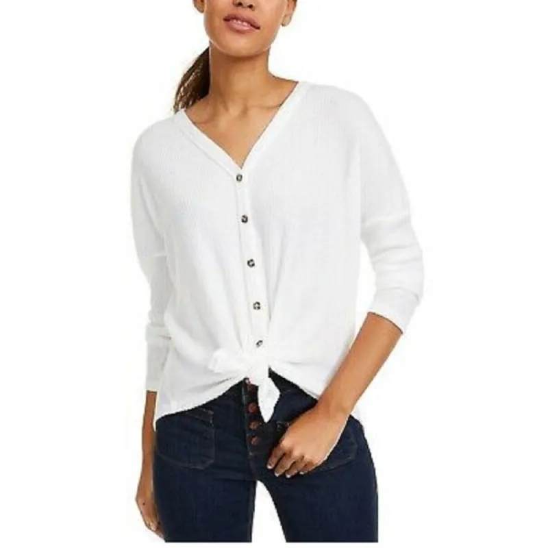 Ultra Flirt Junior's Waffle Knit Tie Front Top White Size Small sold by Zulily