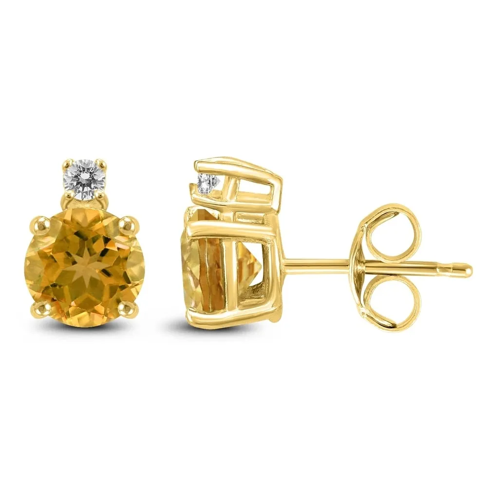 14K Yellow Gold 5MM Round Citrine and Diamond Earrings sold by Zulily