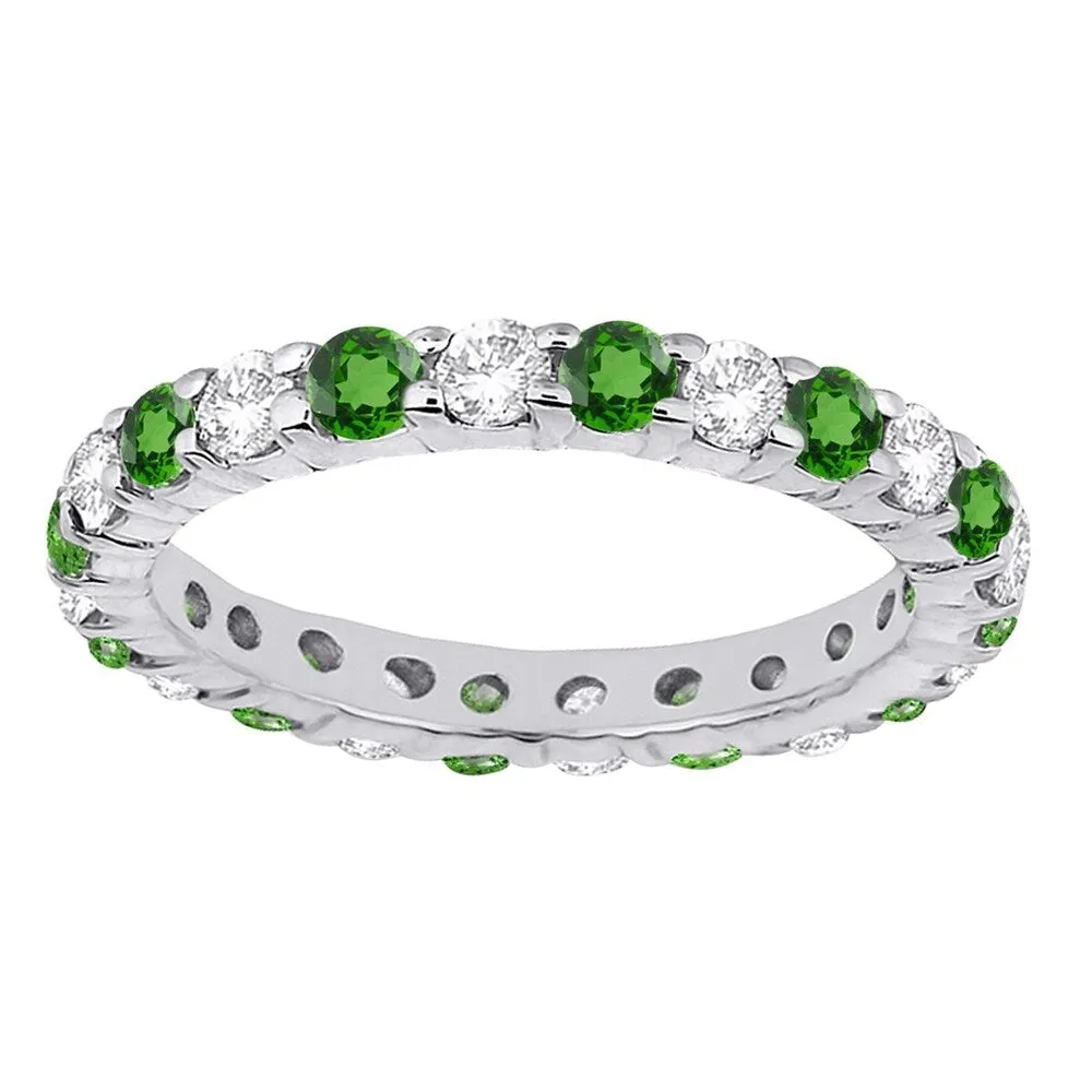 Sterling silver with Green Emerald and Natural White Topaz Eternity Band Ring sold by Zulily