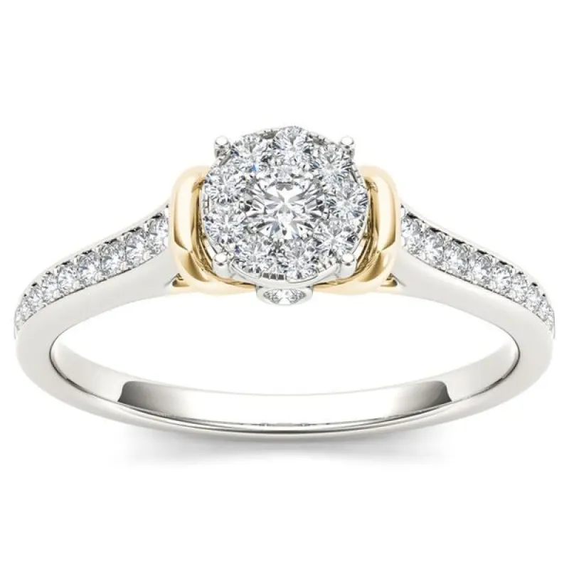 De Couer IGI Certified 10k Two-Tone White Gold 1/3ct TDW Diamond Cluster Engagement Ring made by Zulily