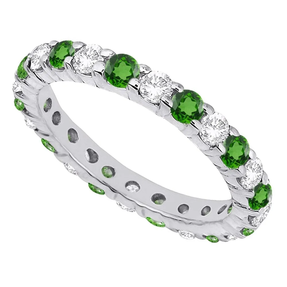 Sterling silver with Green Emerald and Natural White Topaz Eternity Band Ring sold by Zulily product image thumbnail 2