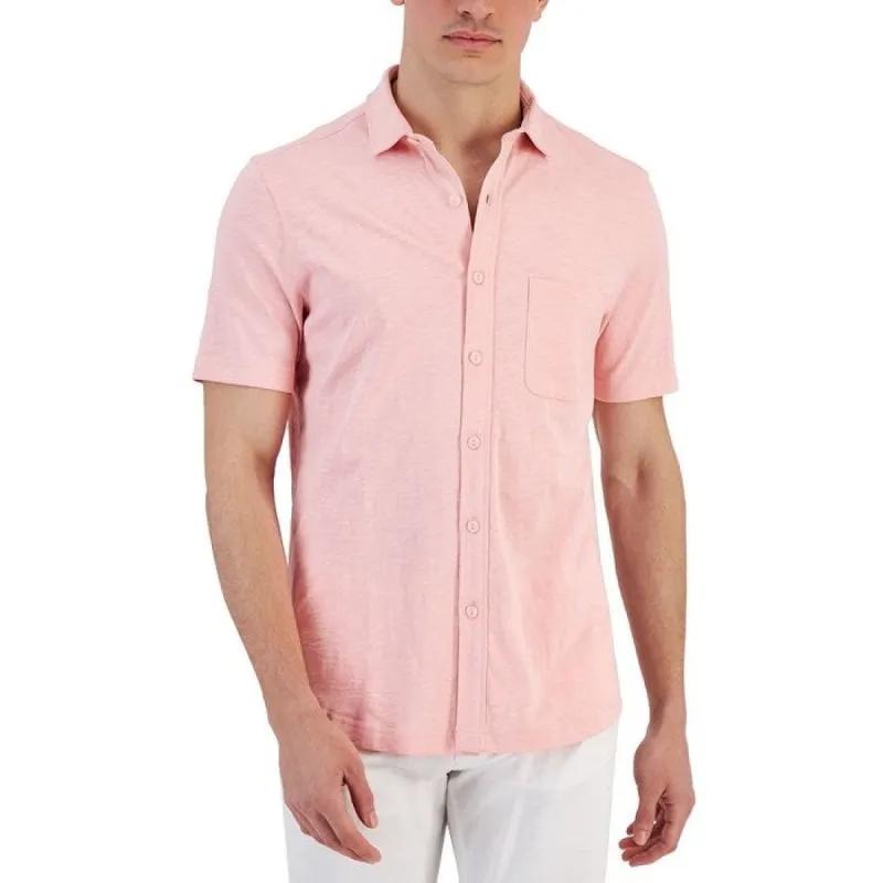 Club Room Men's Regular Fit Textured Knit Shirt Pink Size Small sold by Zulily