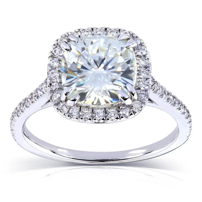 Annello by Kobelli 14k White Gold 2 1/4ct TGW Forever One Moissanite and Diamond Cushion Halo Engagement Ring sold by Zulily