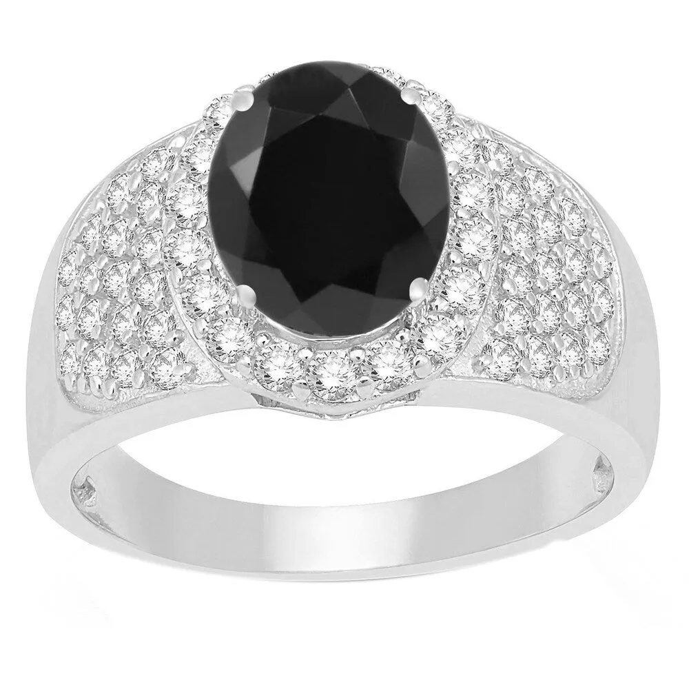 Sterling Silver with Natural Black Spinel and White Topaz Halo Ring sold by Zulily