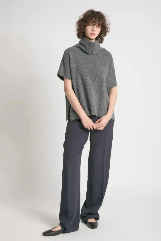 Flowy Neck Sleeved Sweater Vest - Charcoal sold by Haystacks