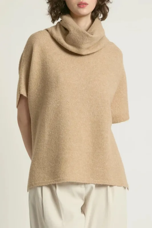 Flowy Neck Sleeved Sweater Vest - Camel sold by Haystacks