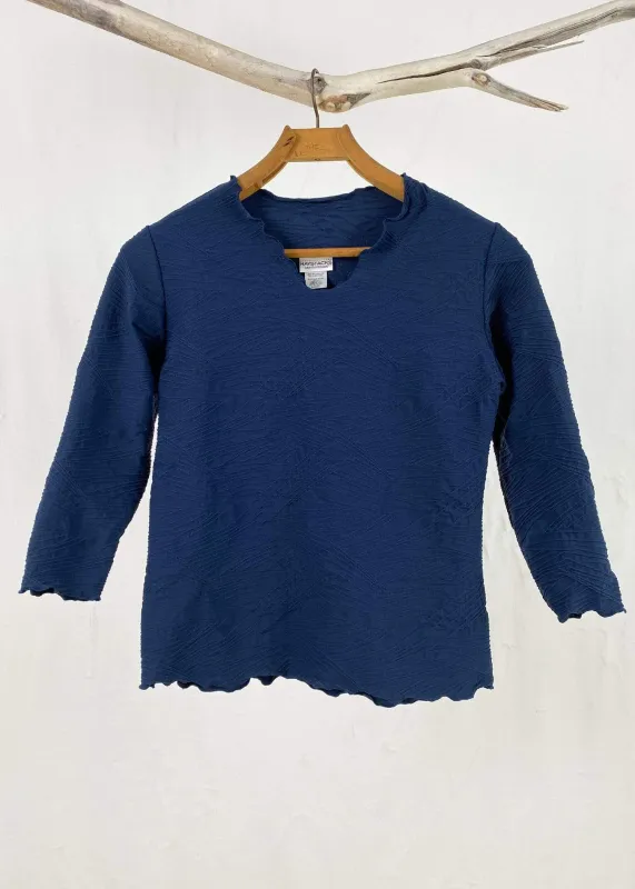 Navy Pentagono Textured Surreal Top made by Haystacks