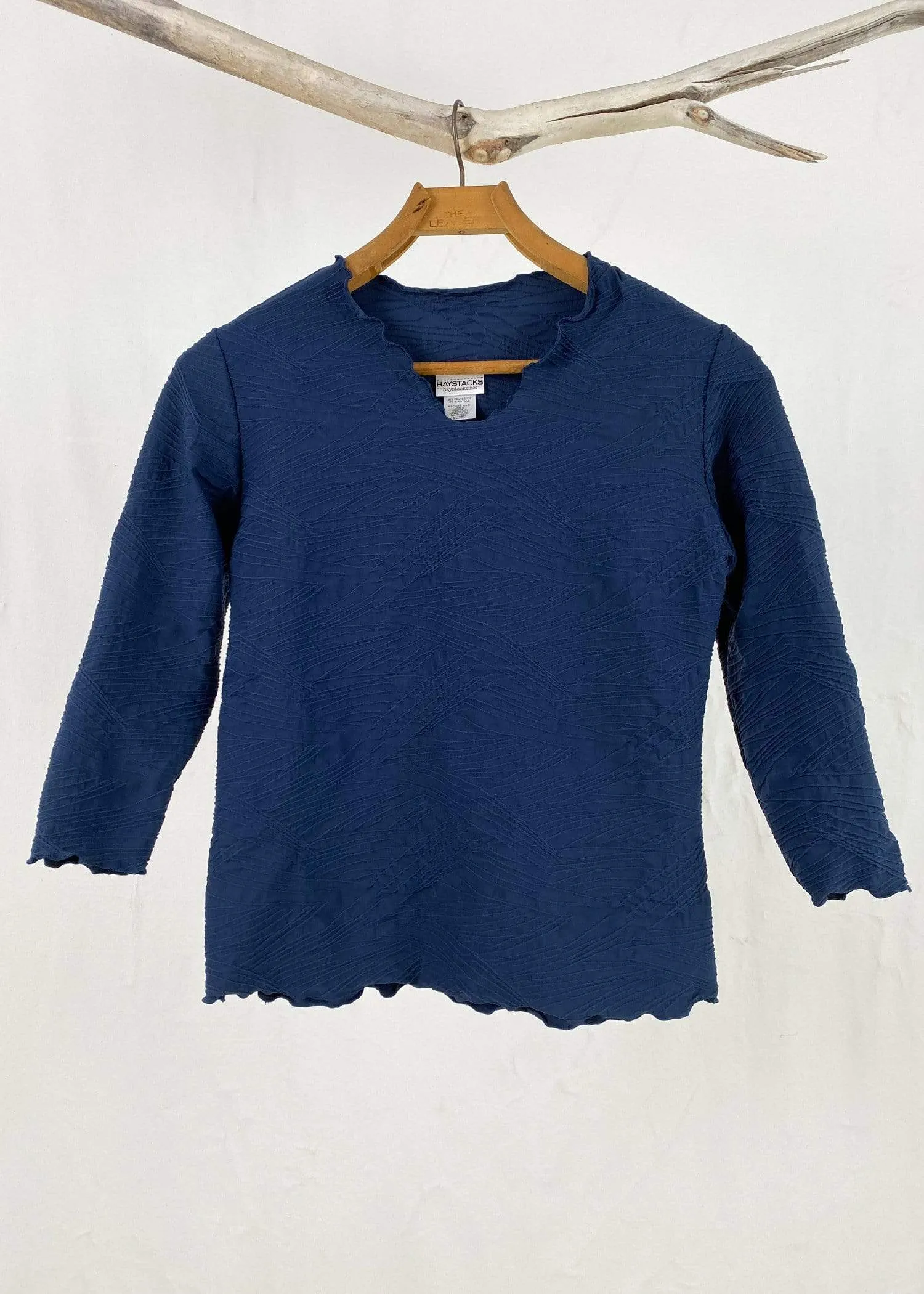 Navy Pentagono Textured Surreal Top sold by Haystacks