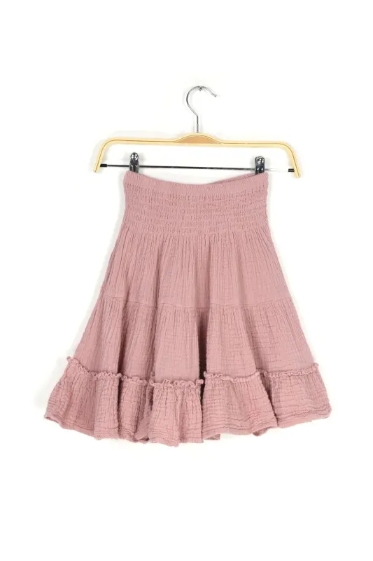 Thai Cotton Tiered Mini Skirt - Ballet Pink sold by Haystacks