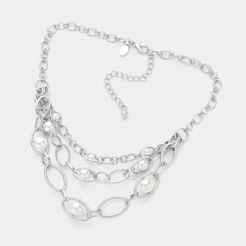 Layered Pearl and Chain Necklace sold by Haystacks