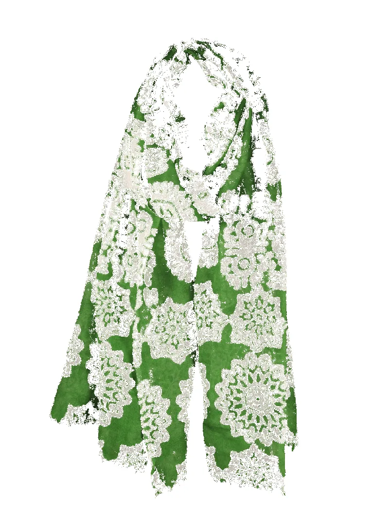 Medallion Print Lightweight 100% Wool Scarf - Green sold by Haystacks