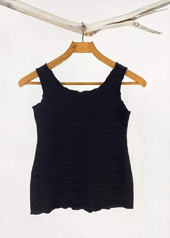 Black Crinkle Charming Tank Top sold by Haystacks