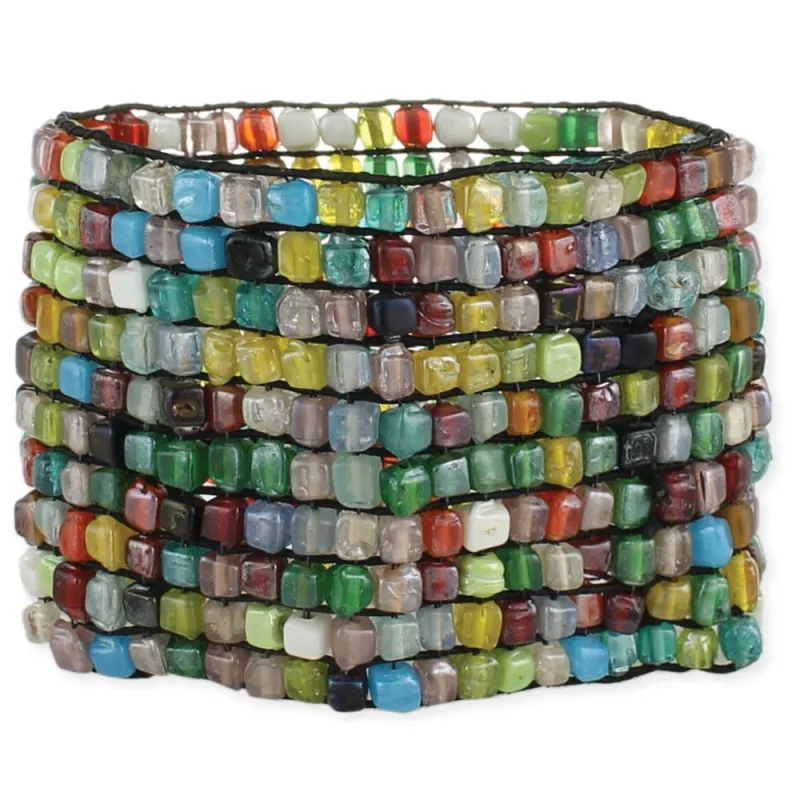 Wide Multi Colored Square Bead Mosaic Bracelet made by Haystacks
