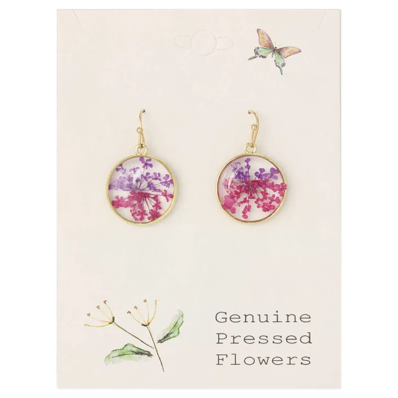 Pink Purple Round Dried Flower Earring sold by Haystacks