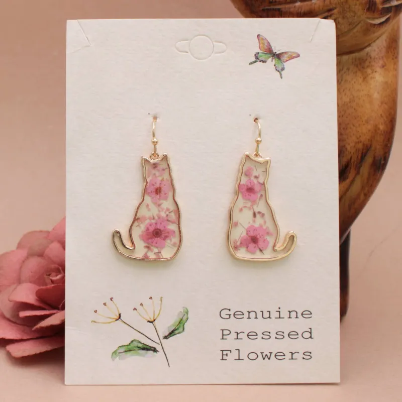 Feline Friend Cat Dried Flower Earrings sold by Haystacks