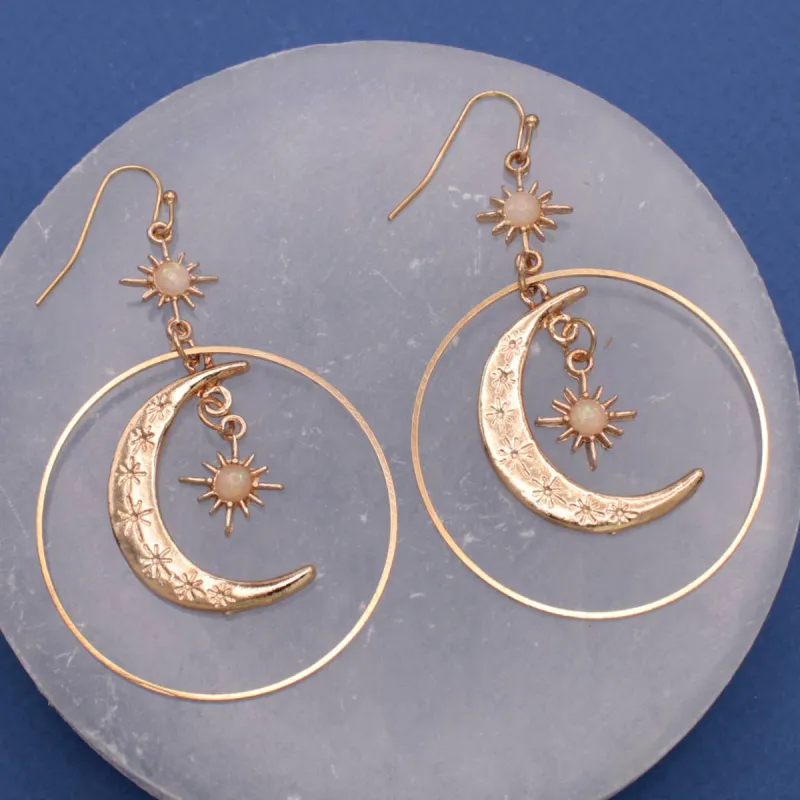 Celestial Dreams Moon Sun Gold Earrings made by ZAD