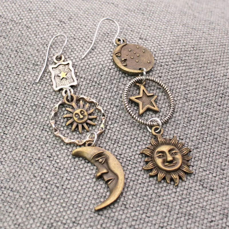 Celestial Dream Linear Sun Moon Earrings made by ZAD