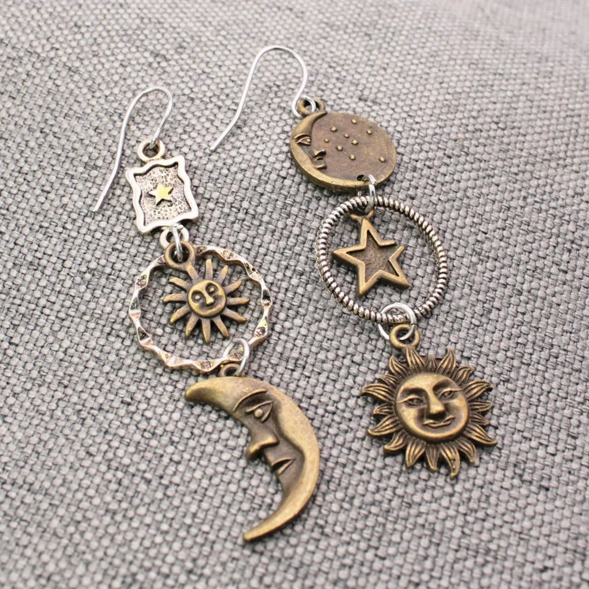 Celestial Dream Linear Sun Moon Earrings sold by Haystacks