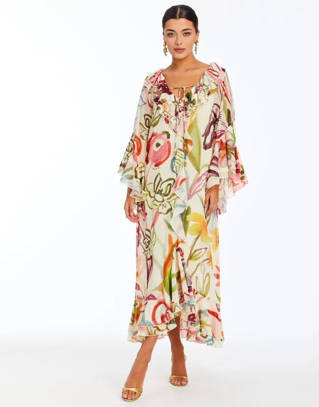 Bimini Ruffle Caftan Midi Dress sold by MESTIZA
