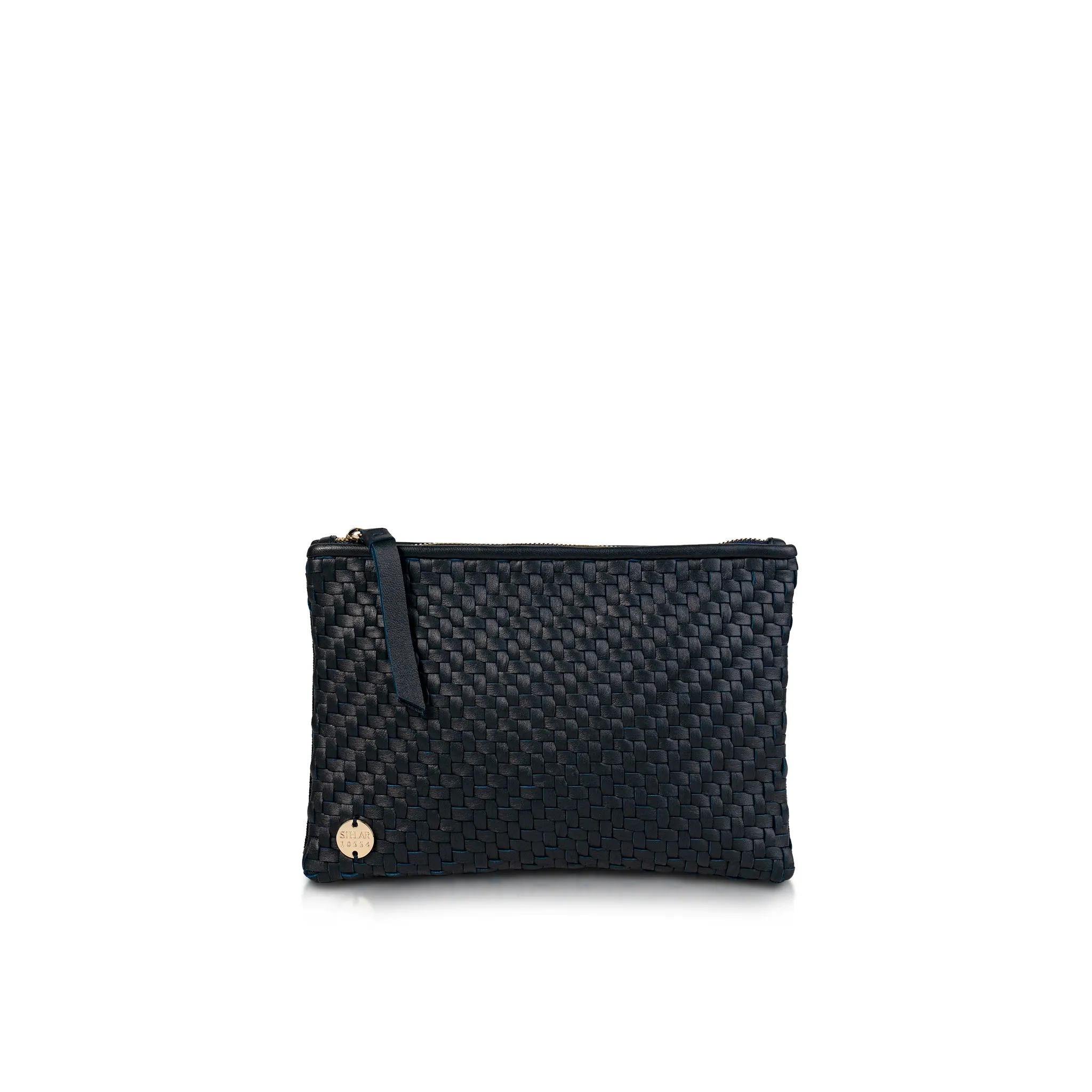 Hal Travel Pouch – Handwoven Nappa Leather & Cotton Canvas (Midnight Blue) sold by Stelar