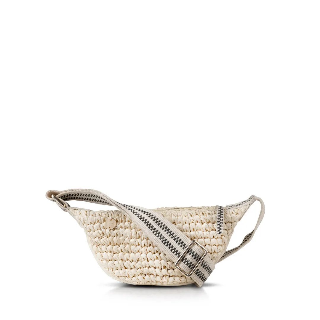 Medewi Raffia Sling Bag – Black & Cream Stripe sold by Stelar