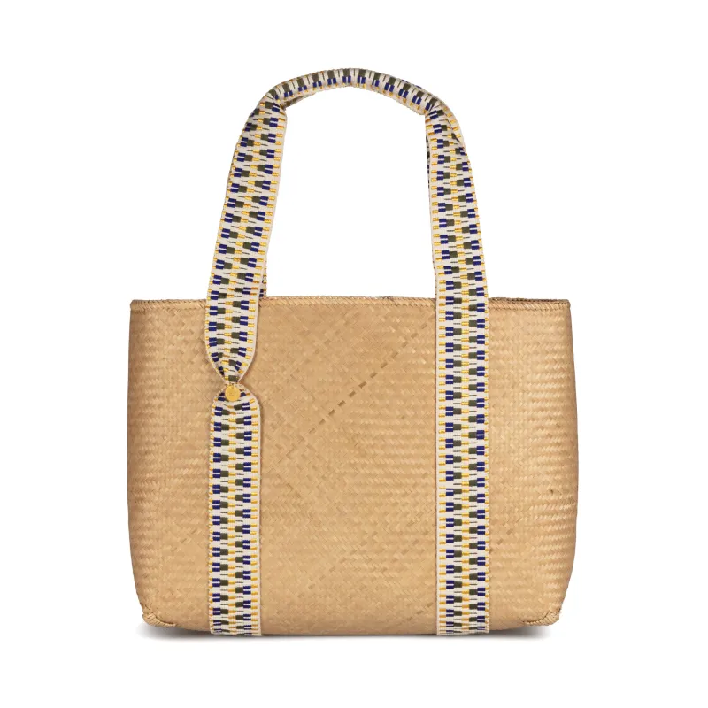 Mentawai Medium Bamboo Tote Bag – Gold & Indigo sold by Stelar