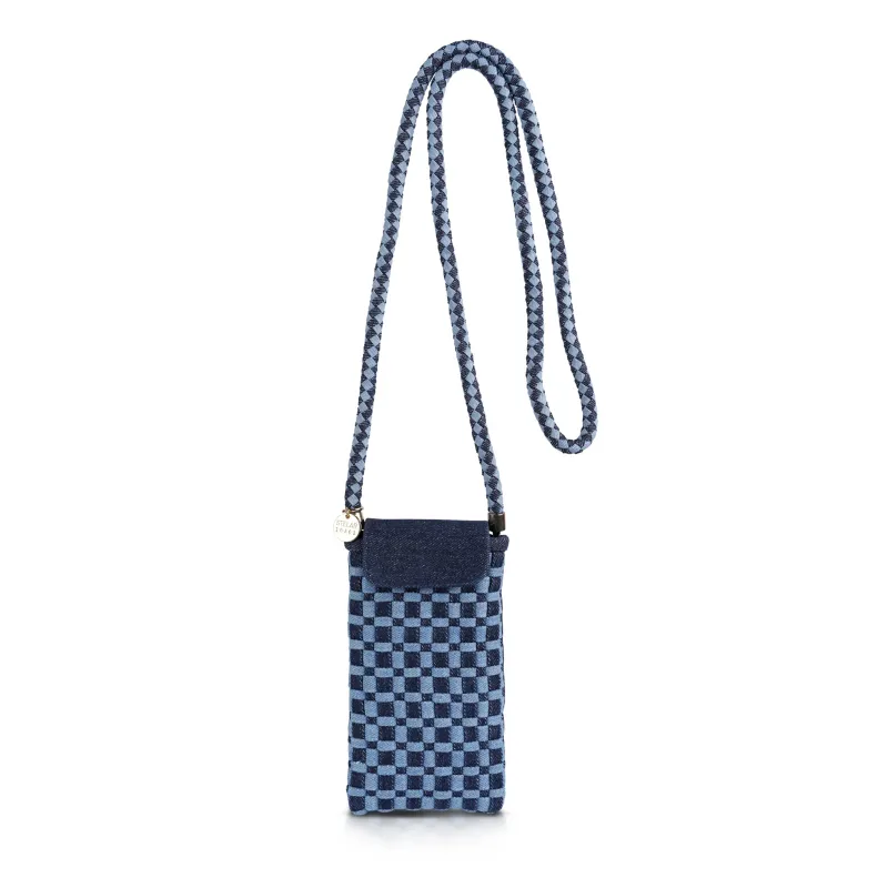 Berawa Denim Crossbody Phone Pouch made by Stelar