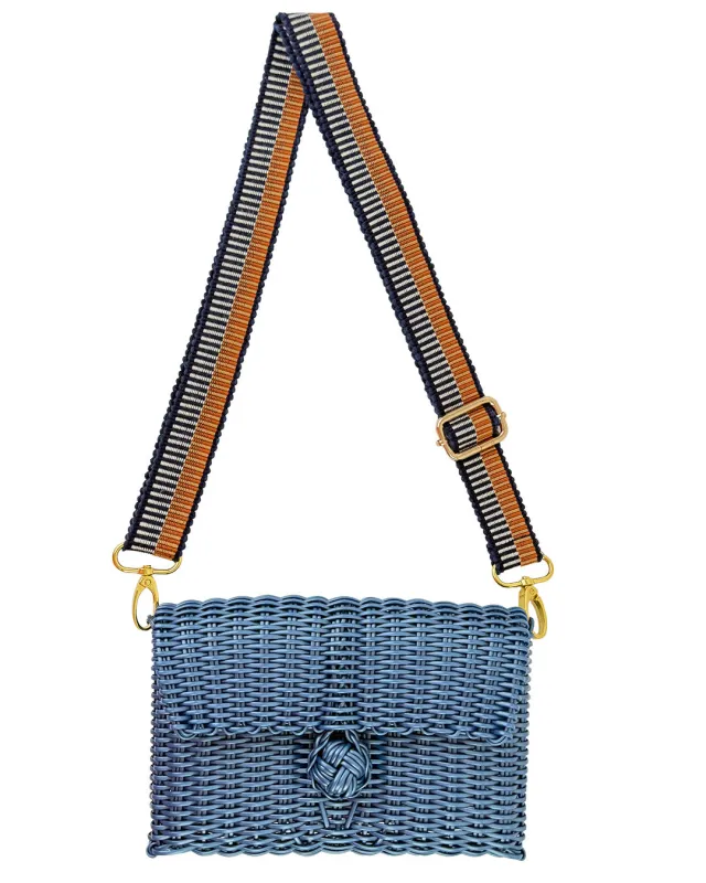 Woven Adjustable Strap in Fog Blue / Cinnamon + Clutch sold by The Lilley Line