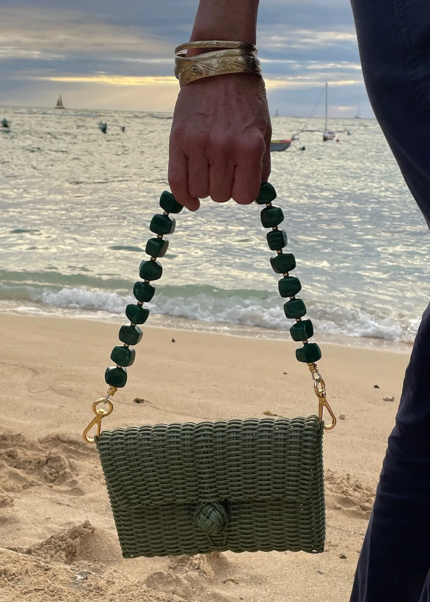 Pochette | Midnight Malachite Stones in Olive Green sold by The Lilley Line product image thumbnail 5
